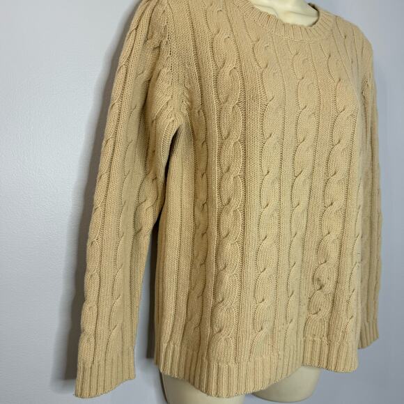 Sutton Studio Cable Knit Sweater Crew Neck Wool Nylon Cream Tan  M - Picture 5 of 10